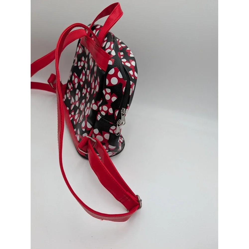 Disney Parks Womens Mini Backpack OS Polka Dot Bows Black Red White